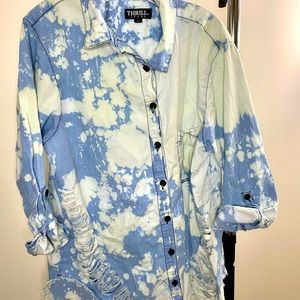 Boutique find, distressed acid washed denim oversized button down shirt; sz: 2x